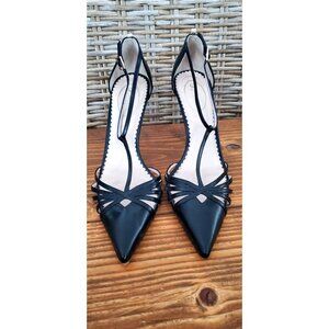 SJP By Sarah Jessica Parker Black Leather Pointy Toe Strappy Heel Size 40.5 Shoe